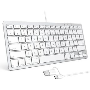 OMOTON Wired Keyboard for Mac with Dual Interface, Comfortable Typing Angle & Stable Connection, Compatible with MacBook, iMac, Mac Mini, PC-White