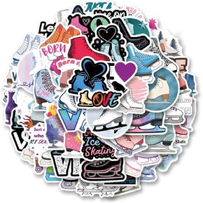 62Pcs Ice Skating Stickers Pack, Cartoon Cute Vinyl Waterproof Decals for Water Bottle,Laptop,Phone,Skateboard,Scrapbooking,Bumper Gifts for Kids Teens Adults Fans for Party Supply