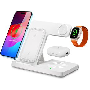 Wireless Charger, 3 in 1 Charging Station for Multiple Devices, Wireless Charging Stand for iPhone 8-15 Series,iWatch9/8/7/6/5/4/3/2/SE, AirPods3/2/Pro (Black)