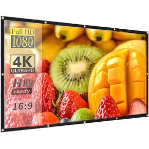 100 inch 16:9 HD Projector Screen, Anti-Crease Foldable Portable Indoor and Outdoor Projector Movies Screen,Support Front and Rear Projection