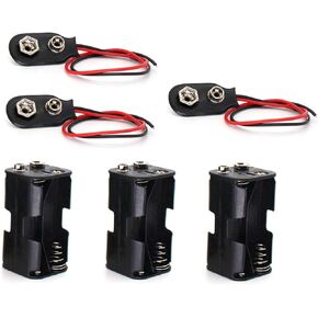 OLIREXD Two Layers 4 X 1.5V (6V) AA Battery Holder Case with 9V I Type Standard Snap Clip Connector Plastic Housing Batteries Cover Leads Wire (3 of pack)