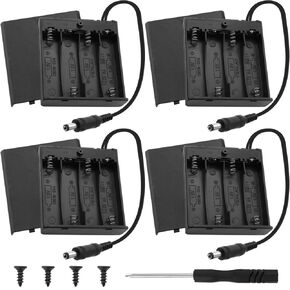 4 AA Battery Holder with DC 5.5x2.1mm Male Connector, 6V Battery Holder Power Case Box with On/Off Switch/Cover, Screws, Screwdriver (4 Pack)
