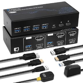 TCNEWCL 4K@120Hz HDMI Displayport KVM Switch 2 PC 2 Monitor 8K@60Hz DP 1.4 HDMI 2.1 USB 3.0 KVM Switch Dual Monitor, Support Extended & Copy Mode with Desktop Controller and 2 HDMI+DP+USB Cables