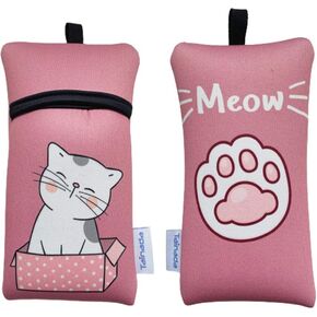 Shockproof Smartphone Neoprene Sleeve Carry Bag Pouch with Neck Lanyard & Carabiner for iPhone 15/14 Pro, 15/14, Samsung S24, S23, A54, Z Fold5；Google Pixel 8, 7a (Cat Meow Pink)
