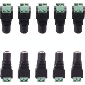 COOLM 10 Pack DC 12V Power Connector 5.5mm x 2.1mm Female Head Terminal Block Solderless Jack Socket 5.5x2.1mm for Surveillance Camera Led Strip