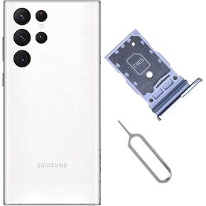 Compatible with Samsung Galaxy S22 Ultra Dual SIM Card Tray Holder Slot Replacement Parts + Open Eject Pin (White) in Kuwait