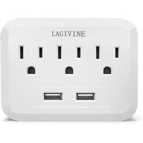 USB Wall Charger Surge Protector, 3 Outlet Extender with 2 USB Ports Outlet Adapter,Multi Plug Outlet Splitter for Travel, Home Office Accessories (Black)