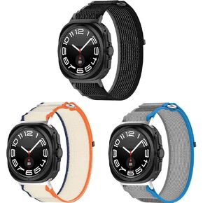 3 Pack Nylon Watch Band Compatible for Samsung Galaxy Watch 7 Ultra 47mm, Adjustable Elastic Breathable Replacement Strap for Samsung Galaxy Watch 7 Ultra Women Men