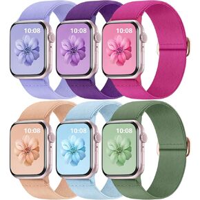 Maledan Stretchy Sport Solo Loop Compatible with Apple Watch Bands 44mm 45mm 49mm 42mm 41mm 40mm 38mm Men Women, 6 Pack Nylon Braided Straps for Apple Watch Ultra 2 SE iWatch Series 9 8 7 6 5 4 3 2 1