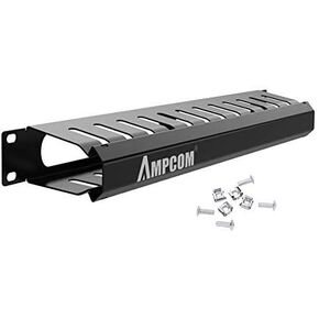 AMPCOM 1U Cable Management Horizontal Mount 19 inch Server Rack with Mounting Screws, 24 Slot Metal Finger Duct Wire Organizer with Cover