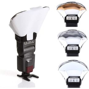 Universal Flash Speedlite Bounce Diffuser Softbox with 3 Colors (Silver White Gold) Reflector Card for Canon Nikon Yongnuo Speedlight