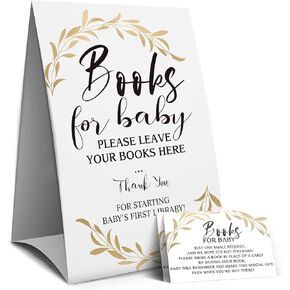 Golden leaves Baby Book Request Sign, Bring a Book Invitation, Book Request Insert, Baby Shower Book Request, Please Bring a Book Instead of a Card-1 Sign and 50 Guessing Cards(6A)