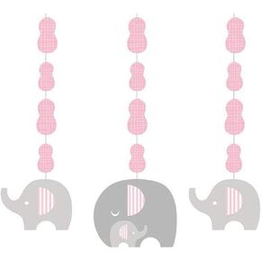 Creative Converting 317224, Peanut Elephant String Hanging Decorations, 3 Ct, 36", Pink