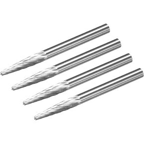 uxcell Tungsten Carbide Rotary Files 1/8" Shank, Single Cut Taper Shape Rotary Tool 3mm Dia, for Die Grinder Drill Bit Alloy Steel Hard Metal Carving Polishing Drilling, 4pcs