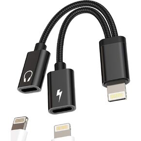 Iphone Headphone Adapter(2 in 1)Dual Lightning Jack Adaptador Audio Charger Connector MFI Certified Music Charging Converter AUX Dongle Splitter for 14 13 12 11 Pro Max X Xr Xs Se 7 8 Plus Ipad