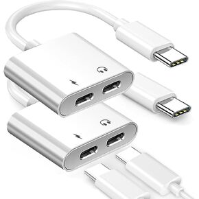 2-Pack Dual USB C Headphone and Charger Adapter, USB-C Audio + Charge Adapter,2-in-1 Type C Audio Adapter w/ USBC 60W PD Fast Charging for iPhone 15/15 Pro, iPad Pro, Galaxy, Note, Google Pixel, LG