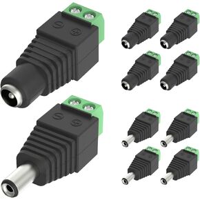 VCE 12V DC Power Connector, 5.5mm x 2.1mm DC Power Plug, 5 Pcs Male and 5 Pcs Female DC Connectors for LED Strip, CCTV Security Camera, Outdoor Camera