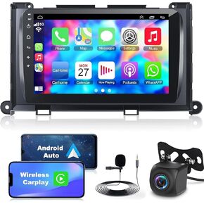 4G+64G Car Radio Stereo for Toyota Sienna 2011-2014, Wireless Carplay&Android Auto with Android 12 Support Bluetooth/Voice Control/GPS/WiFi/Back-up Camera/SWC/FM, 9 Inch IPS Touch Screen for Sienna
