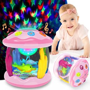 Baby Toys 6-12 Months - Musical Light Up Rotating Toys, Pink Ocean Projector for Infant 9-12-18 Month, Learning Visual & Hearing & Crawling Skill, Birthday Gifts for Toddler Boys Girls 1 2 3 Years Old