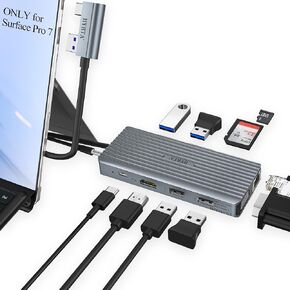 USB C Dock for Surface Pro 7, 11 in 2 Surface Pro 7 USB C Docking Station, Surface Pro 7 Accessories Dual Monitor Display USB Hub, with HDMI VGA PD3.0 RJ45 2 USB2.0 and 2 USB3.0 grey