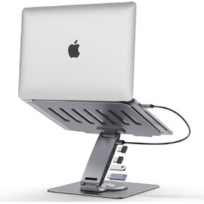 Laptop Docking Station Stand for MacBook Pro/Air/Dell/HP/Surface/Lenovo HC 360°Swivel Laptop Stand with USB Hub Adjustable Laptop Riser for desk Universal USB C Hub 3xUSB-A 3.0 USB-C 3.0 Laptop Holder