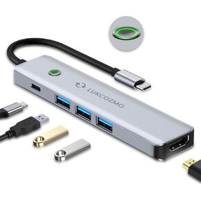 USB Hub 3.0，One Click Screen Projection/One Click Screen Rest MF Mac Usb Adapter, Great for Kids with Laptops for School, 4K HDMI USB Splitter 5 in 1 100W PD for MacBook/Pad Pro/Laptop/Phones