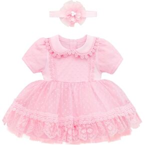 Lilax Christening Baptism Dress, Baby Girls' Lace Floral Embroidered Dress