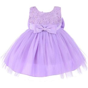 Purple Baby Girl Formal Dress Baptism Bowknot Embroidery Lace Flower Tutu Girl Dress Tulle Princess Wedding Party Baby Toddler Dress 12 18 Months