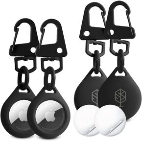 AirTag Holder 2 Pack, Keychain Protective Case for Air Tag Dog Collar Luggage Handbag, Silicone Compatible Apple Accessories (Black & Pink)