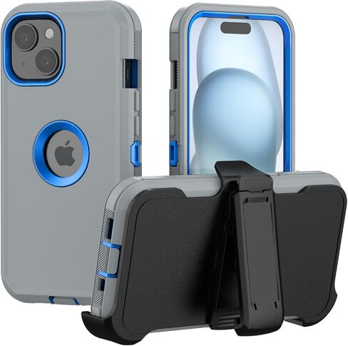 Phone Case for iPhone 15 Case: Heavy Duty Shockproof Armor Protector Case Cover with Belt Clip Holster for Apple iPhone 15 6.1 Phone Case (Black) in Saudi Arabia