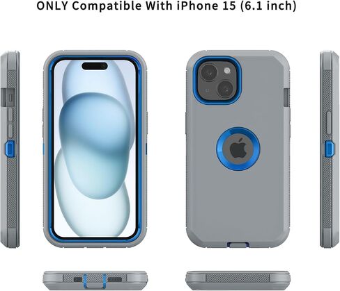 Phone Case for iPhone 15 Case: Heavy Duty Shockproof Armor Protector Case Cover with Belt Clip Holster for Apple iPhone 15 6.1 Phone Case (Black) in Saudi Arabia