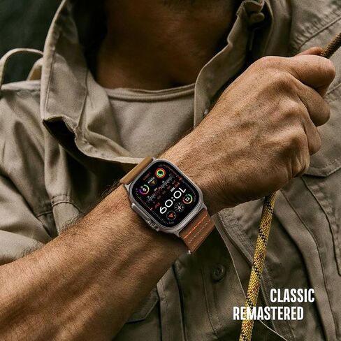 أحزمة جلدية من Suitisbest متوافقة مع Apple Watch Ultra Band 49 مم 45 مم 44 مم 42 مم للرجال، حزام من الجلد الأصلي المحبب مع خطاف على شكل حرف S لسلسلة iWatch Ultra SE 9 8 7 6 5 4 in Kuwait