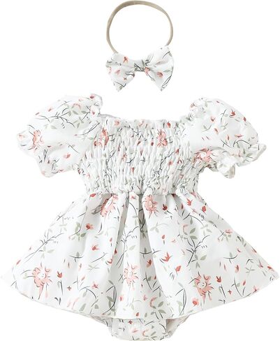 ملابس الفتيات حديثي الولادة بأكمام منتفخة ونيسيي للفتيات رومبير فستان زهري بذلة ملابس صيفية للأطفال الرضع in Kuwait