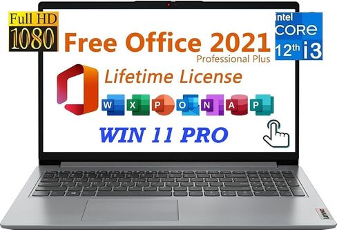 لاب توب لينوفو ايدياباد 1i للأعمال والطلاب، شاشة لمس فل اتش دي 15.6 بوصة، انتل كور i3-1215U، ويندوز 11 برو، مع مكتب مدى الحياة 2021، كاميرا ويب، واي فاي 6، النوع C، رمادي سحابي (16 جيجا رام و1 تيرابايت اس اس دي)... in Saudi Arabia