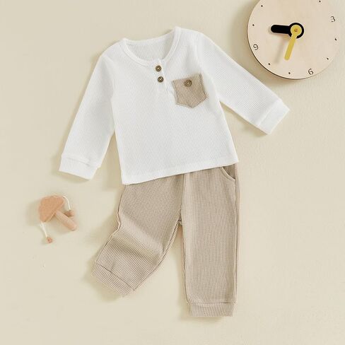 Thorn Tree Toddler Boys Clothes Button Crewneck Pullover Sweatshirt Solid Pants 2Pcs Little Kids Outfits Fall Winter Set in Saudi Arabia