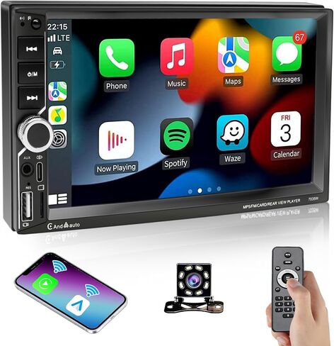 7inch Double Din Car Stereo Touchscreen Multimedia Car Audio Support Wireless Apple Carplay & Android auto,Bluetooth,FM/MP3/MP4/USB,Aux Input Car Audio Receivers with Backup Camera in Saudi Arabia