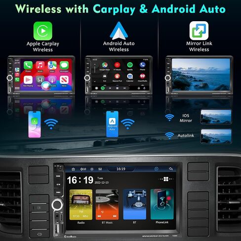 7inch Double Din Car Stereo Touchscreen Multimedia Car Audio Support Wireless Apple Carplay & Android auto,Bluetooth,FM/MP3/MP4/USB,Aux Input Car Audio Receivers with Backup Camera in Saudi Arabia