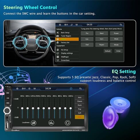 7inch Double Din Car Stereo Touchscreen Multimedia Car Audio Support Wireless Apple Carplay & Android auto,Bluetooth,FM/MP3/MP4/USB,Aux Input Car Audio Receivers with Backup Camera in Saudi Arabia