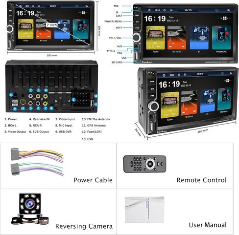 7inch Double Din Car Stereo Touchscreen Multimedia Car Audio Support Wireless Apple Carplay & Android auto,Bluetooth,FM/MP3/MP4/USB,Aux Input Car Audio Receivers with Backup Camera in Saudi Arabia