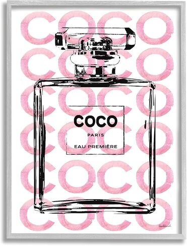 Stupell Industries Glam Perfume Bottle With Words Pink Black Framed Giclee Texturized Art, Proudly Made in USA, 11 x 14 in Saudi Arabia
