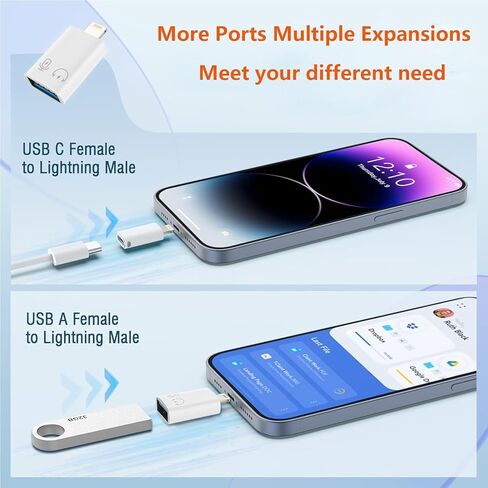 URANT USB A أنثى إلى Lightning Male، موصل محول من النوع C أنثى إلى Lightning ذكر متوافق مع iPhone14 13 12 11 iPod AirPods Type C محول محول، يدعم PD 10W/ نقل البيانات in Kuwait