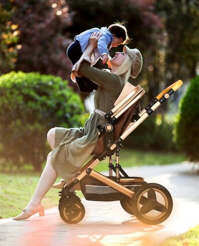 Lightweight Luxury Baby Stroller 2 in 1 Portable High Landscape Reversible Stroller Travel Pram Baby Carriage (Black) in Saudi Arabia