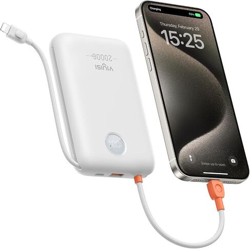Power Bank 20000mAh 30W Fast Charging Portable Charger with Built-in Cables & LED Display, USB C Battery Pack for iPhone, Samsung, iPad and Android Phones, Ideal for Travel -White in Saudi Arabia