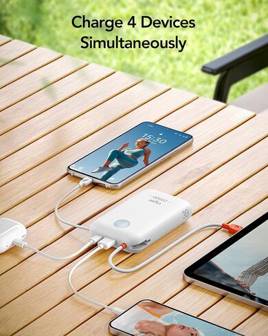 Power Bank 20000mAh 30W Fast Charging Portable Charger with Built-in Cables & LED Display, USB C Battery Pack for iPhone, Samsung, iPad and Android Phones, Ideal for Travel -White in Saudi Arabia