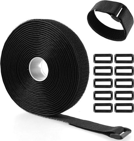 16Ft Adjustable Cable Straps with 25 Buckles, Hook and Loop Straps, Free Cut Length Cinch Strap, Fastening Cable Ties, Nylon Securing Cord Ties for Cable Tidy, Wire Management, Cord Organiser in Saudi Arabia