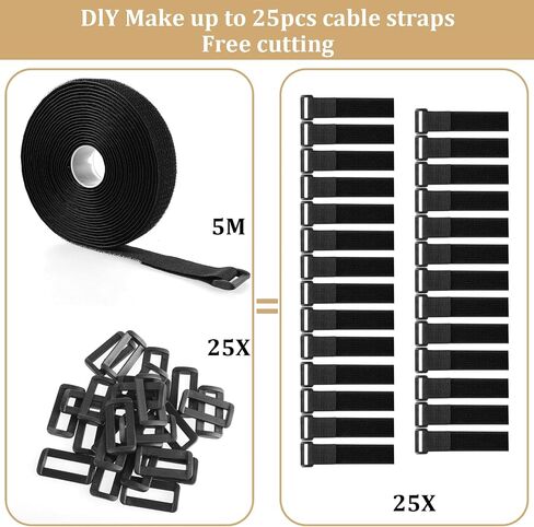 16Ft Adjustable Cable Straps with 25 Buckles, Hook and Loop Straps, Free Cut Length Cinch Strap, Fastening Cable Ties, Nylon Securing Cord Ties for Cable Tidy, Wire Management, Cord Organiser in Saudi Arabia