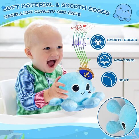 Baby Infant Crawling Walking Toys,MOJINO Tummy Time Plush Octopus Toy Gifts 3 4 5 6 7 8 11 12 Babies Walker Boy Girl 3-6 6-12 Learning 9-12 12-18 Toddler 36 Months Old Music Development Birthday Gift in Saudi Arabia