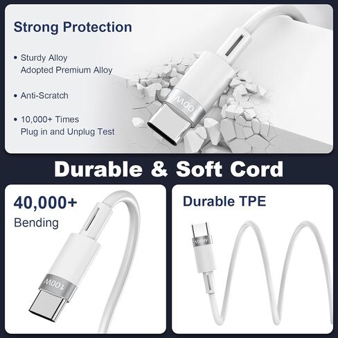 كابل شحن متعدد قابل للسحب 100 واط، شاحن iPhone قابل للسحب 6 في 1، شحن سريع 100 واط USB-C/A إلى Lightning/USB-C/كابل USB-C صغير قابل للسحب لهاتف iPhone 15 14/iPad Pro 2024/Samsung، بطول 4 أقدام in Kuwait