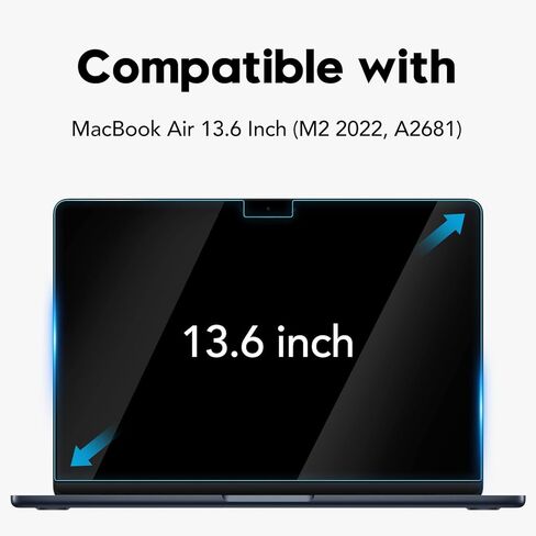 واقي شاشة لجهاز ماك بوك اير 13.6 بوصة 2022، طبقة من الزجاج المقوى لجهاز ماك بوك اير الجديد (M2 2022، A2681)، خالي من الفقاعات، رفيع للغاية، شفاف عالي الدقة، مضاد للخدش in Kuwait