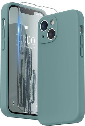 SURPHY متوافق مع حافظة iPhone 13 Mini مع واقي الشاشة، (حماية الكاميرا + بطانة ناعمة من الألياف الدقيقة) حافظة هاتف من السيليكون السائل مقاس 5.4 بوصة 2021، أرجواني أرجواني in Kuwait